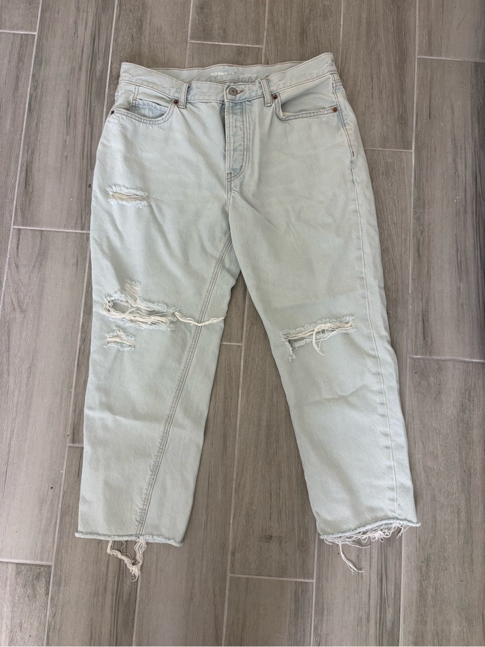 Old Navy High Rise Slouchy Straight Distressed Light Wash Jeans 12